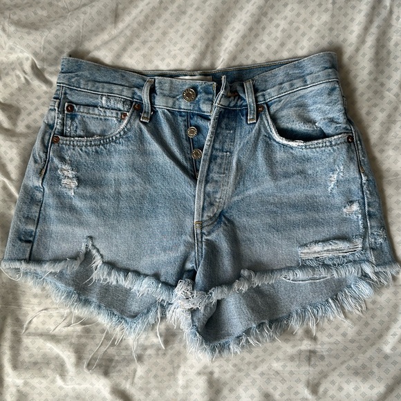 Agolde Distressed High Rise Waist Denim Parker Cut off Shorts